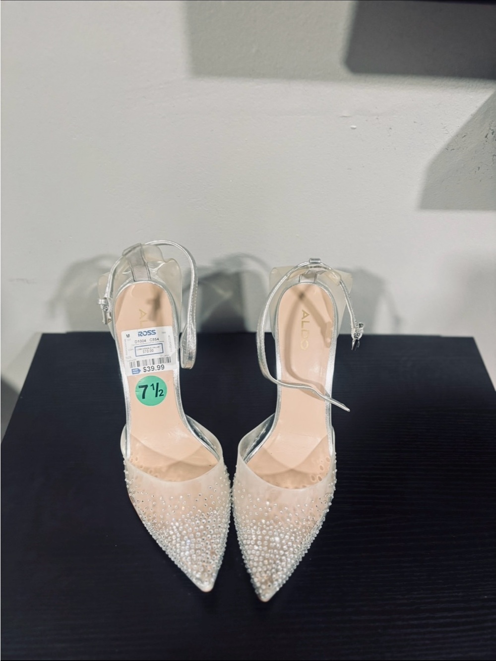 ALDO Pearl & Crystal Embellished Pointed-Heel Sandals in Nude and Silver